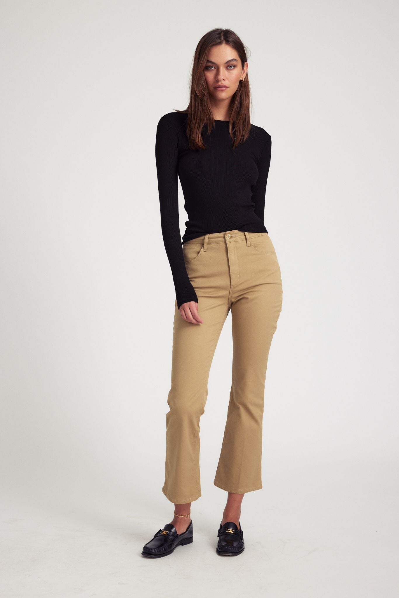 Khaki 5 Pocket Ankle Flare Pants