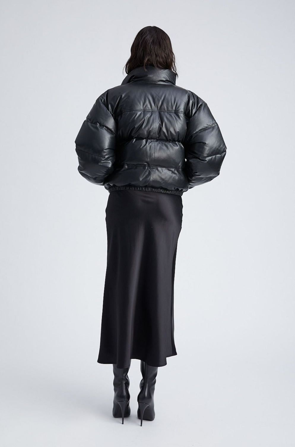 Black Leather Puffer Jacket