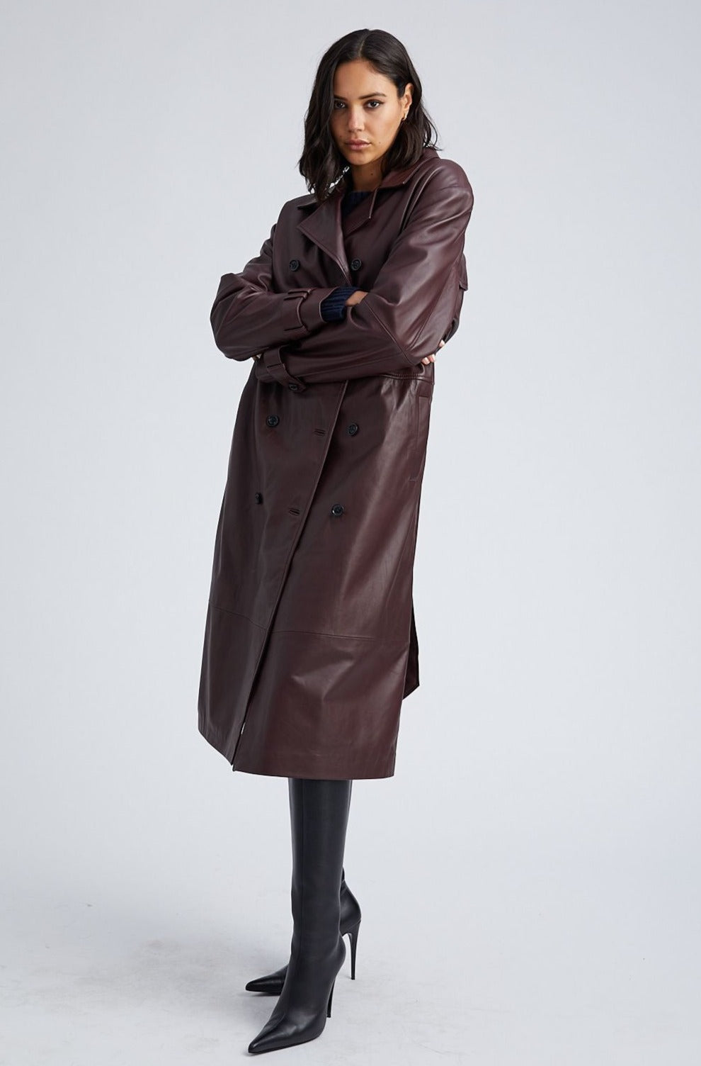 Merlot Leather Trench Coat