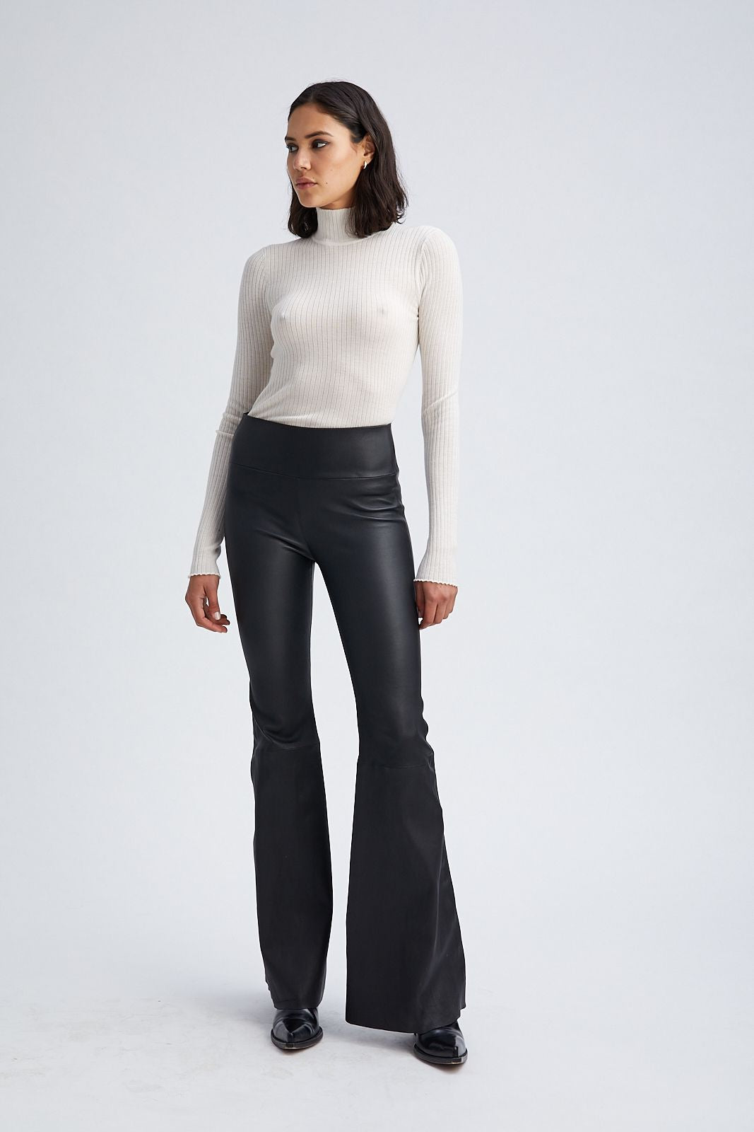 Black Leather Ultra Flare Pants