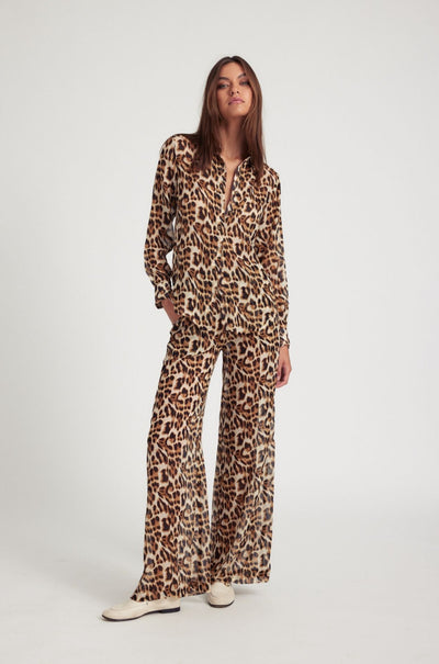 Leopard Silk Wide Leg Trousers