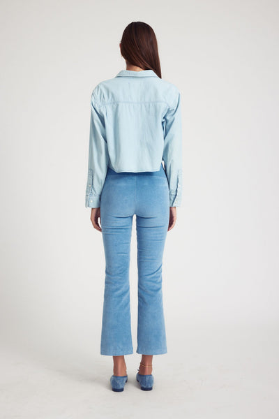 Chambray Blue Corduroy Ankle Flare Pants