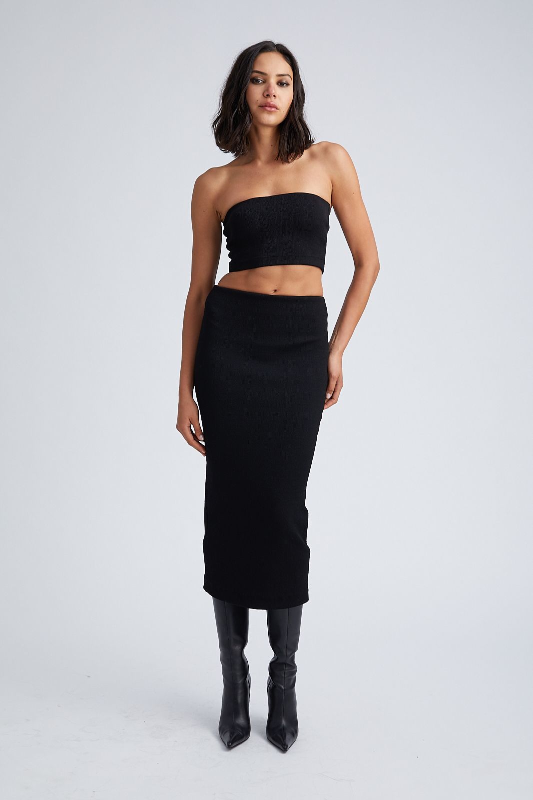 Black Stretch Jacquard Micro Tube Top