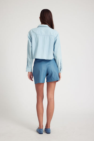 Chambray Blue Leather Trouser Shorts