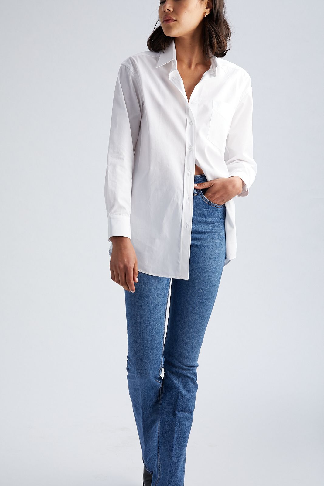 White Slim Fit Button Down With Pocket