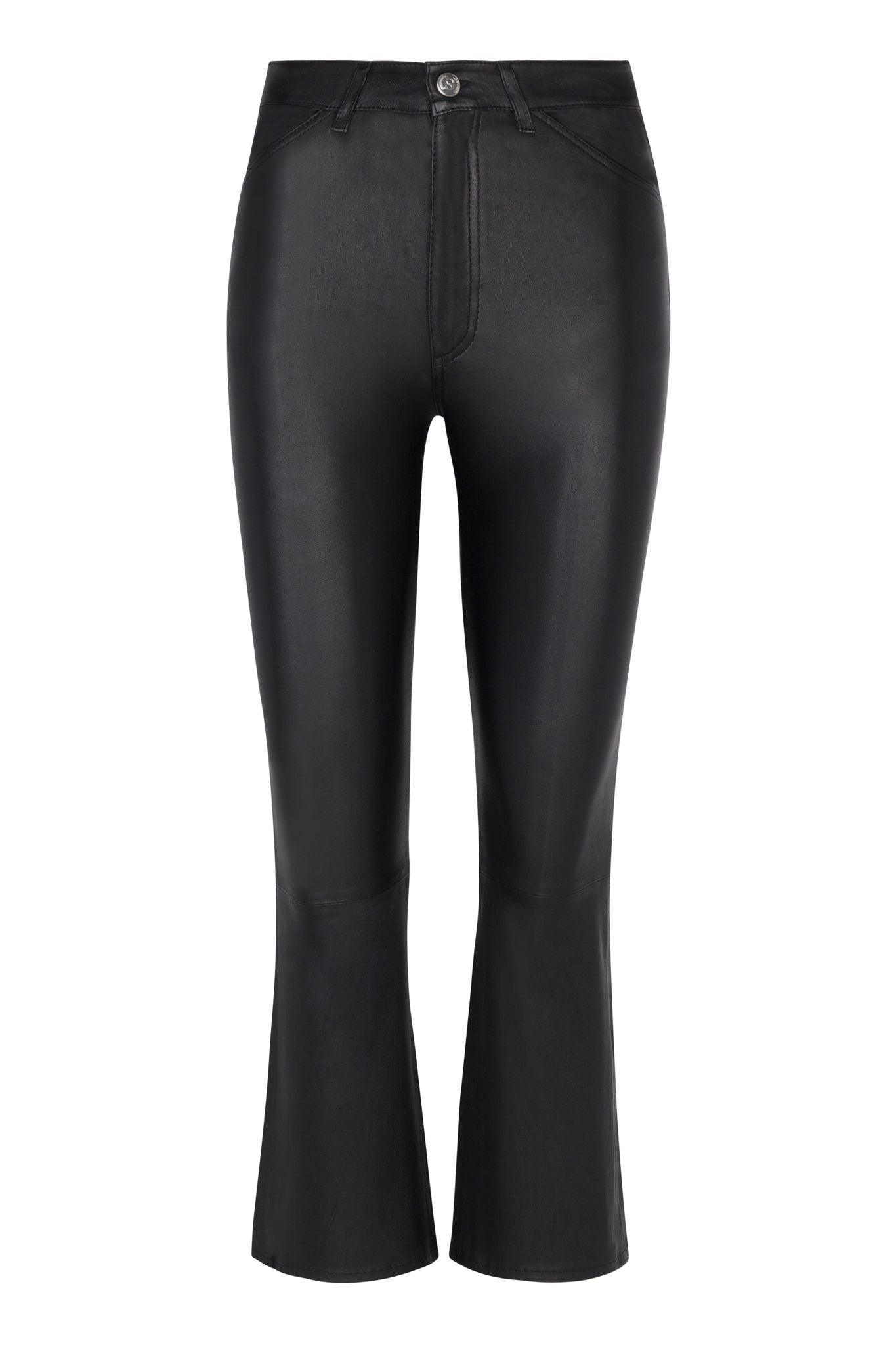 Black Leather 5 Pocket Crop Flare Pants SPRWMN
