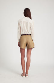 Khaki Leather Trouser Shorts