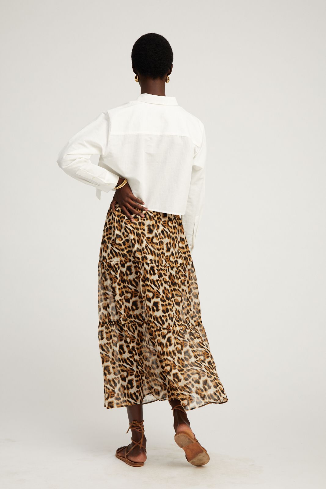 Leopard Silk Chiffon Ruffle Maxi Skirt