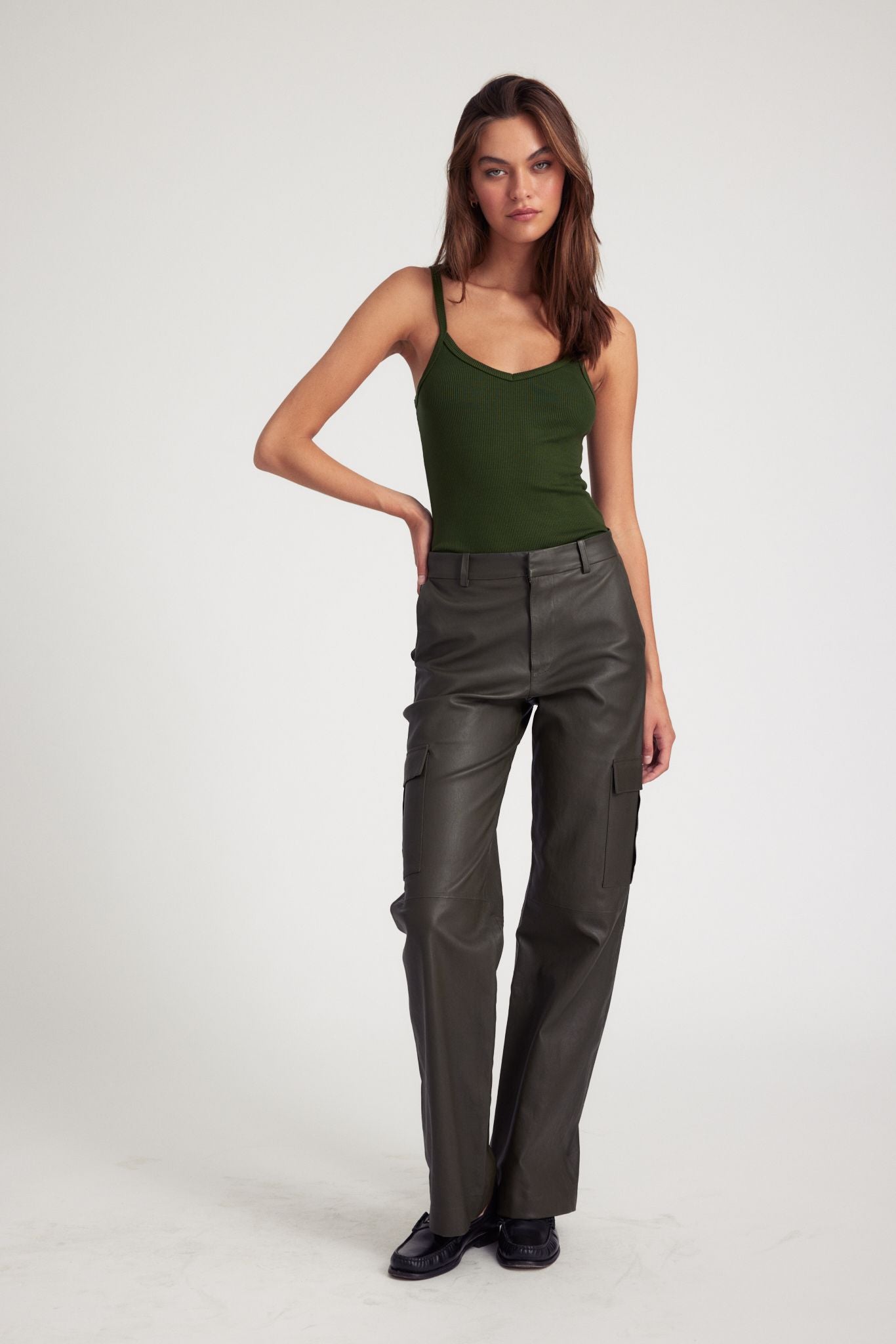 Cactus Leather Baggy Cargo Trousers