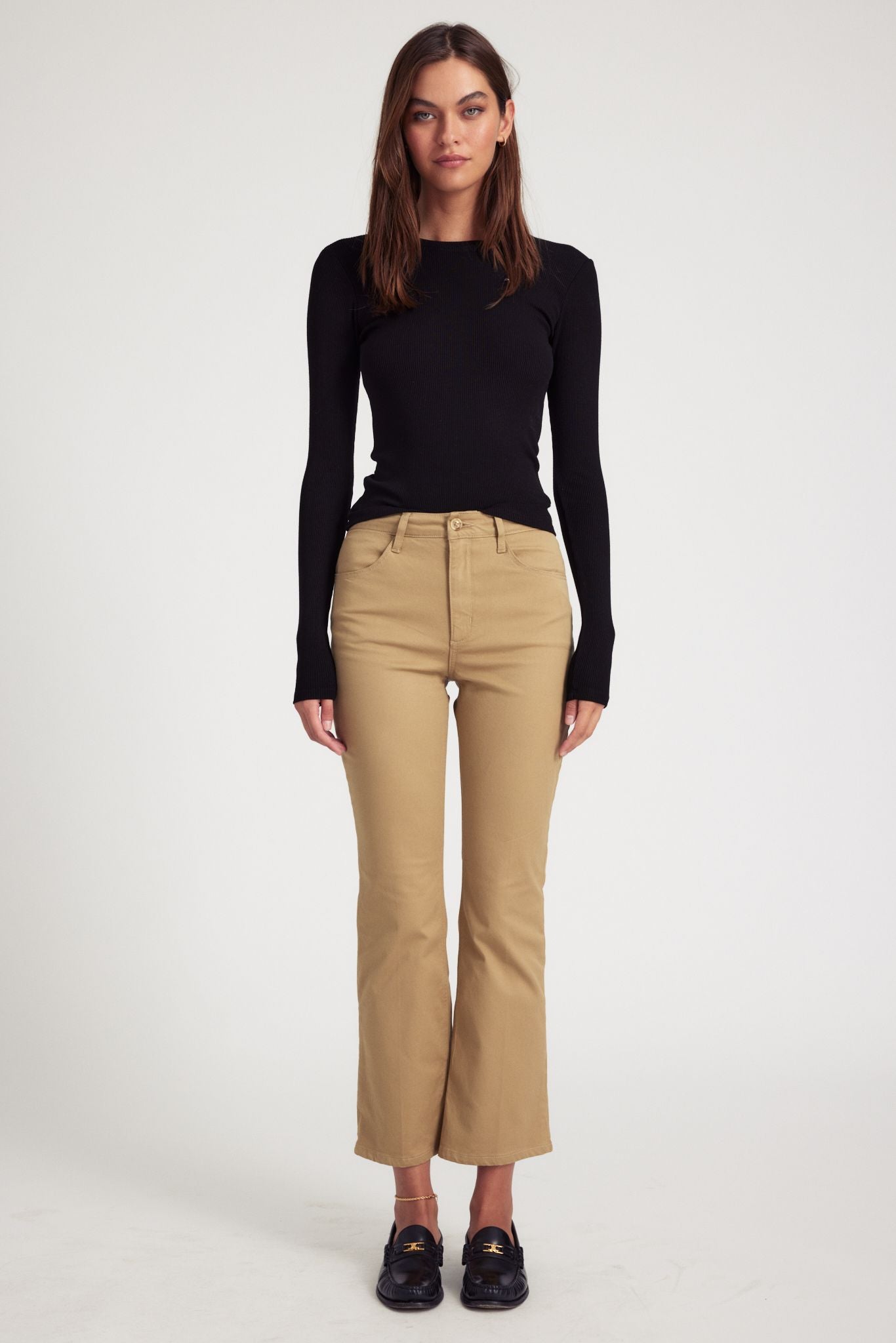 Khaki 5 Pocket Ankle Flare Pants