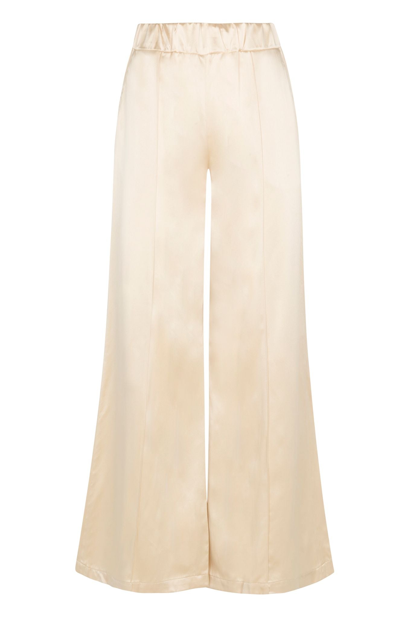 Cream Silk Wide Leg Pintuck Pants