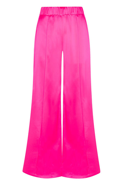 Fuchsia Silk Wide Leg Pintuck Pants