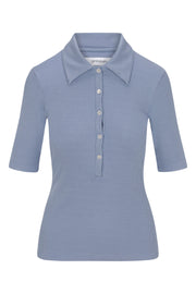 Steel Blue Rib Mid Sleeve Polo