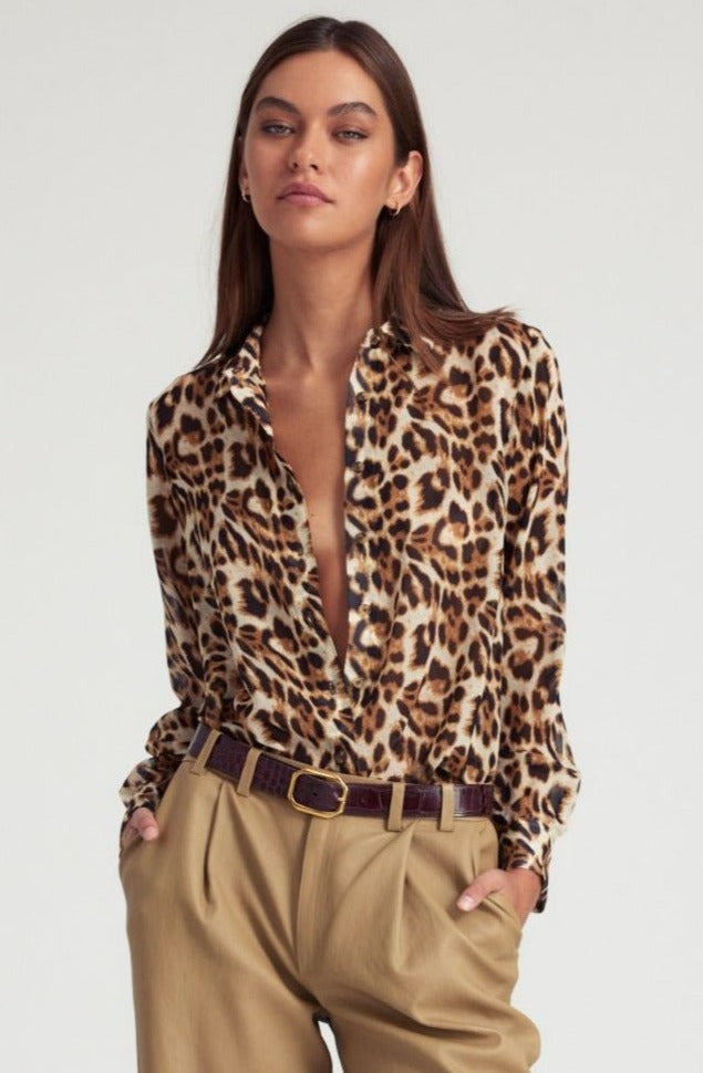 Leopard Silk Fitted Button Down