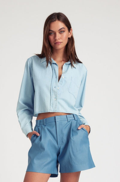 Light Blue Chambray Cropped Button Down