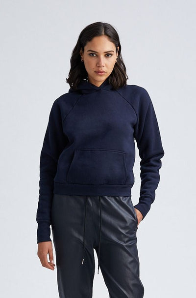 Navy Cotton Shrunken Hoodie