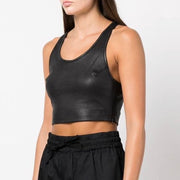 Black Leather Cropped Racerback Tank