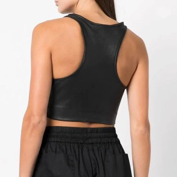 Black Leather Cropped Racerback Tank