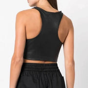 Black Leather Cropped Racerback Tank