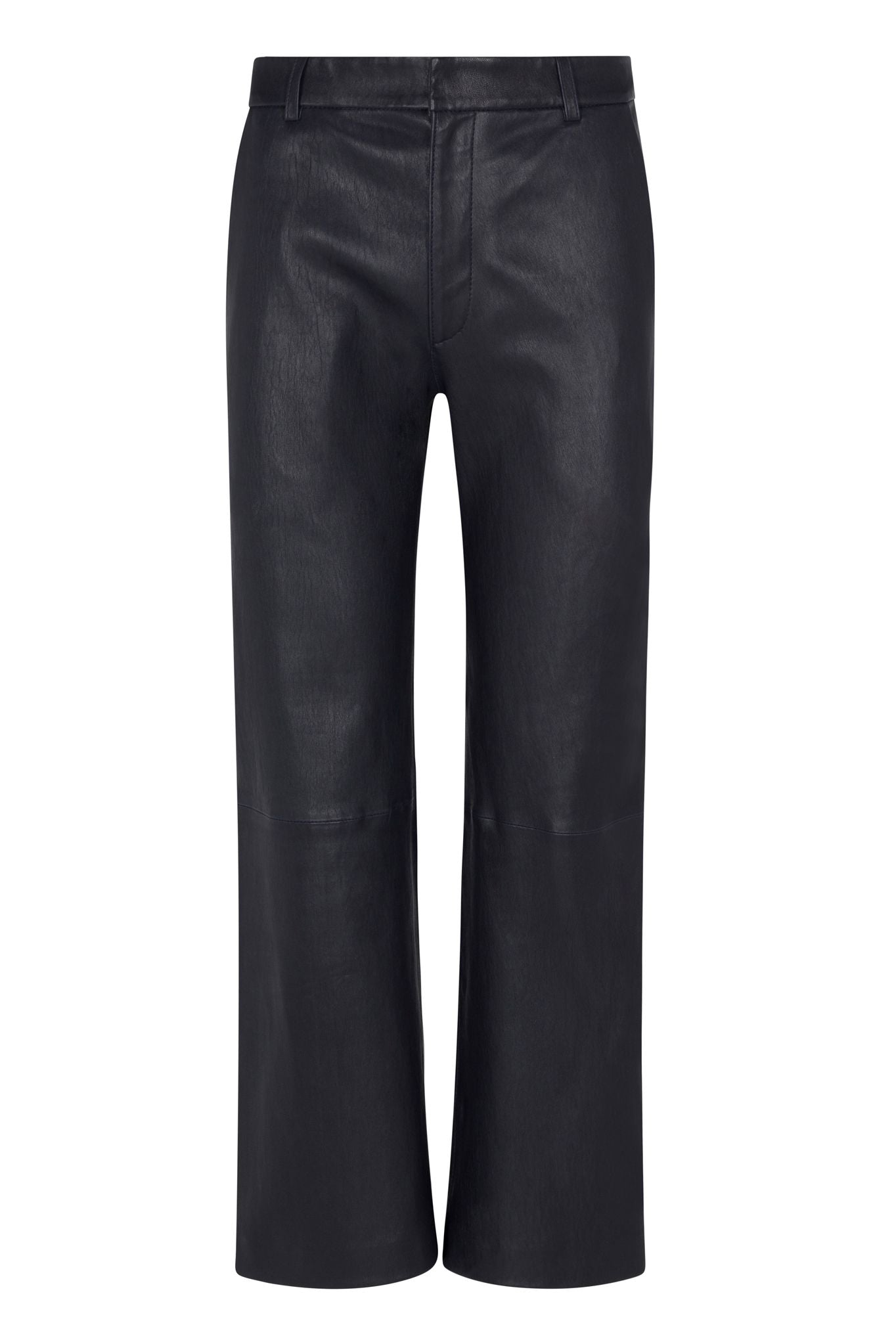 Navy Leather Cropped Trousers