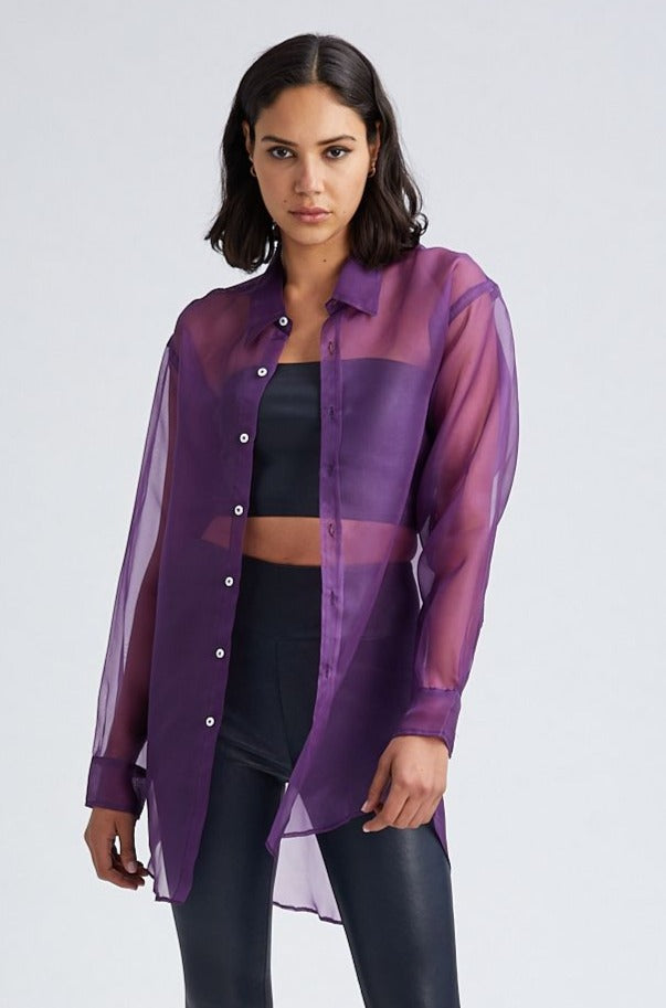 Violet Silk Organza Oversized Shirt