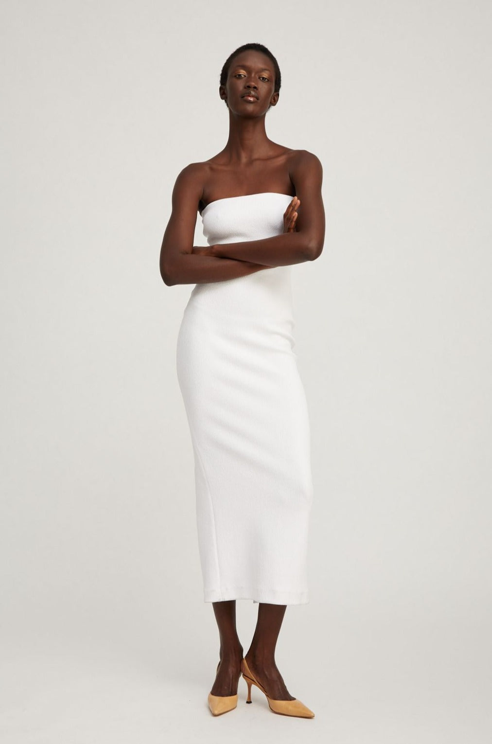 White Stretch Jacquard Tube Dress