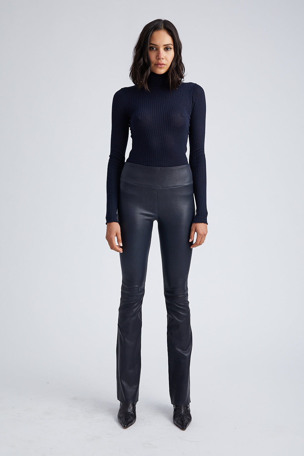 Navy Leather Micro Flare