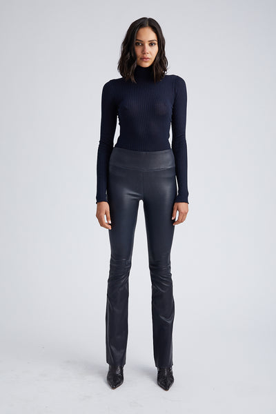 Navy Leather Micro Flare Pants