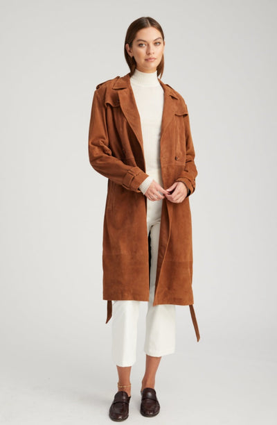 Dark Cognac Suede Trench Coat