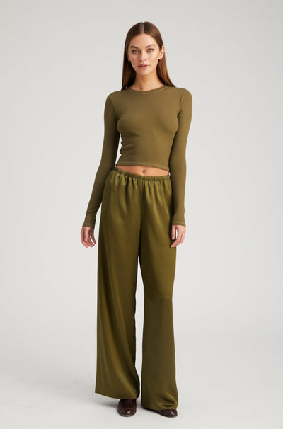 Moss Rib Cropped Long Sleeves Tee