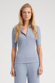 Steel Blue Rib Mid Sleeve Polo