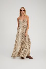 Beige Snakeskin Silk Maxi Dress