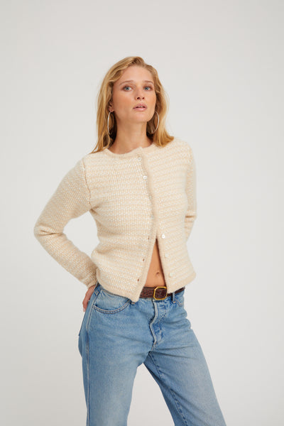 Creamy Beige Cashmere Chunky Knit Cardigan