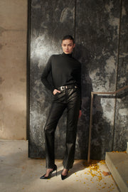 Black Leather 5 Pocket Slim Straight