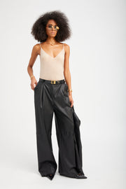 Black Leather Paloma Pleated Trousers