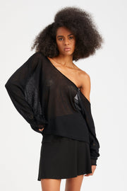 Black Tissue Cashmere Off-Shoulder Top