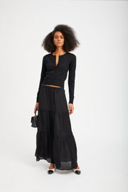 Black Silk Tiered Maxi Skirt