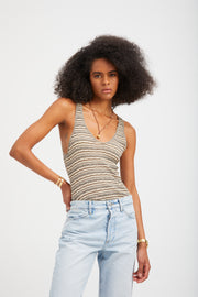 Truffle Striped Pointelle Tank