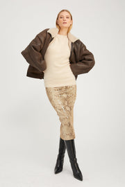 Beige Python Leather Tube Skirt