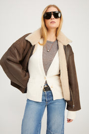 Chocolate Beige Leather Vintage Aviator Jacket