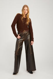 Burnt Umber Leather 5 Pocket Wide Leg