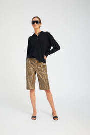 Tan Python Leather Bermuda Shorts