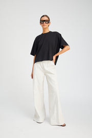 Shell Stretch Leather Wide Leg Trousers