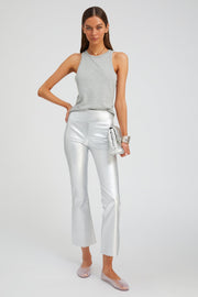 Metallic Silver Leather Ankle Flare