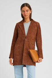 Dark Cognac Suede Long Blazer
