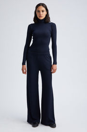Navy Rib Wide Leg Pants