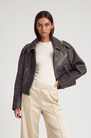 Grey Leather Biker Jacket