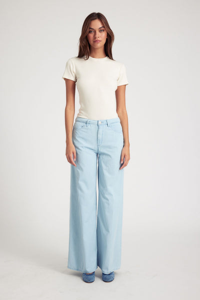 Light Blue Chambray Wide Leg Pants