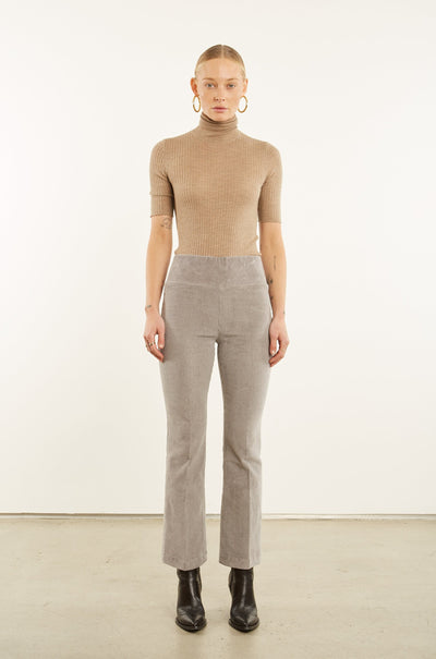 Grey Corduroy Ankle Flare Pants