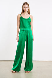 Green Silk Wide Leg Pintuck Pants